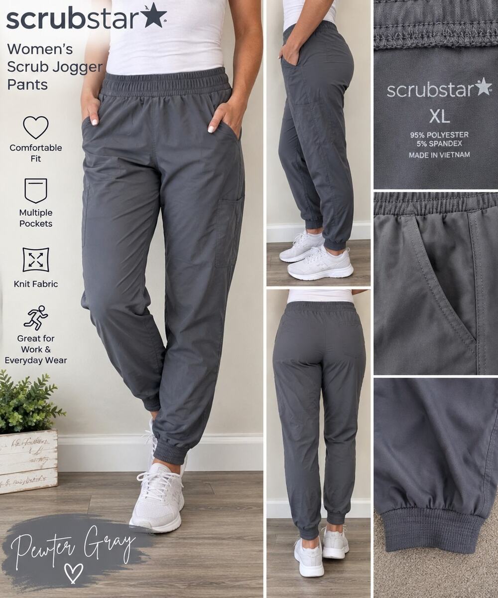 Scrubstar Women’s Scrub Jogger Pants XL Pewter Gray Solid Knit Medical Nursing